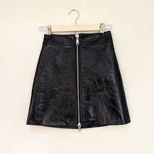 Ronny Kobo Black Faux Patent Leather Zip-Front Mini Skirt Size XS